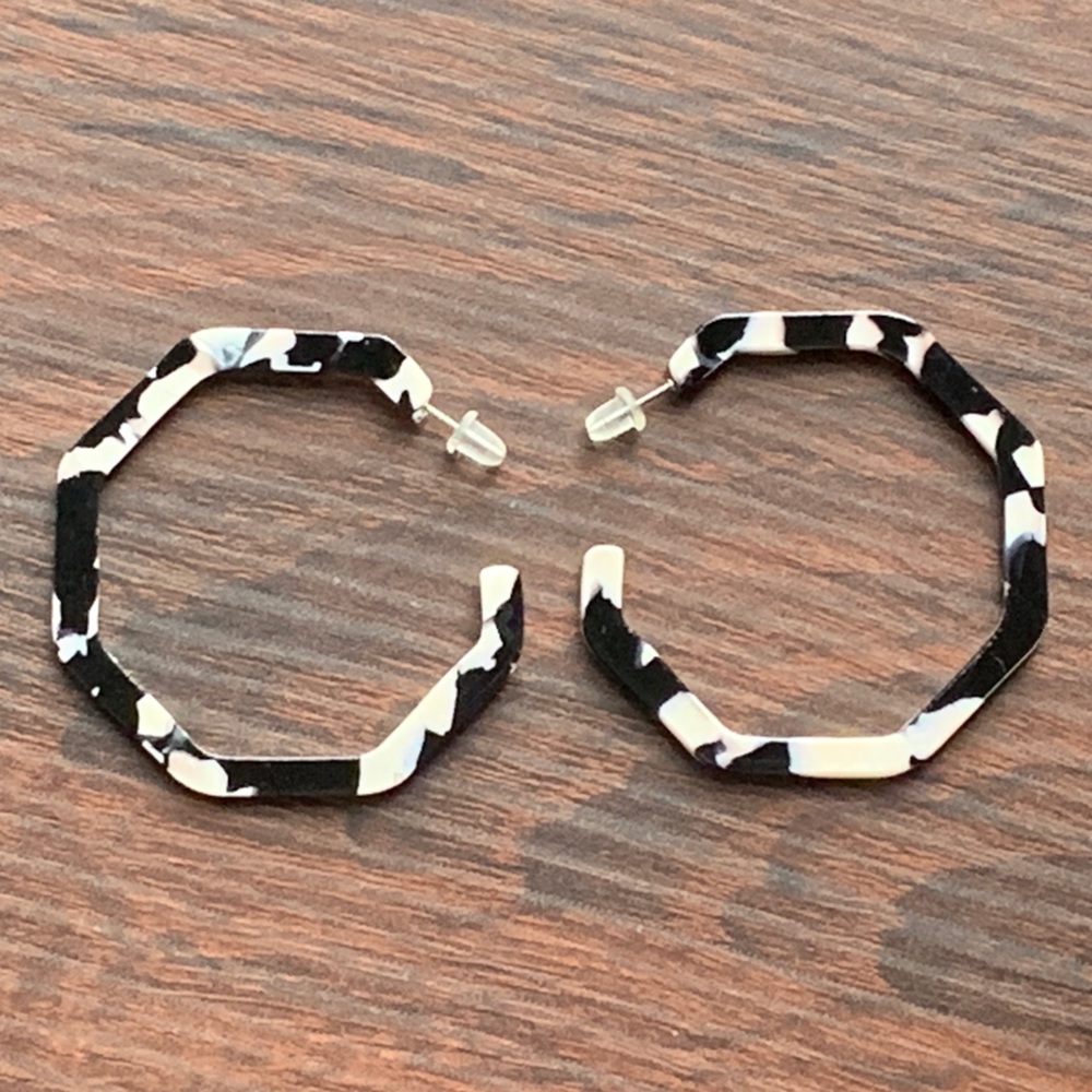 Black and White Geometric Hoop Earrings
